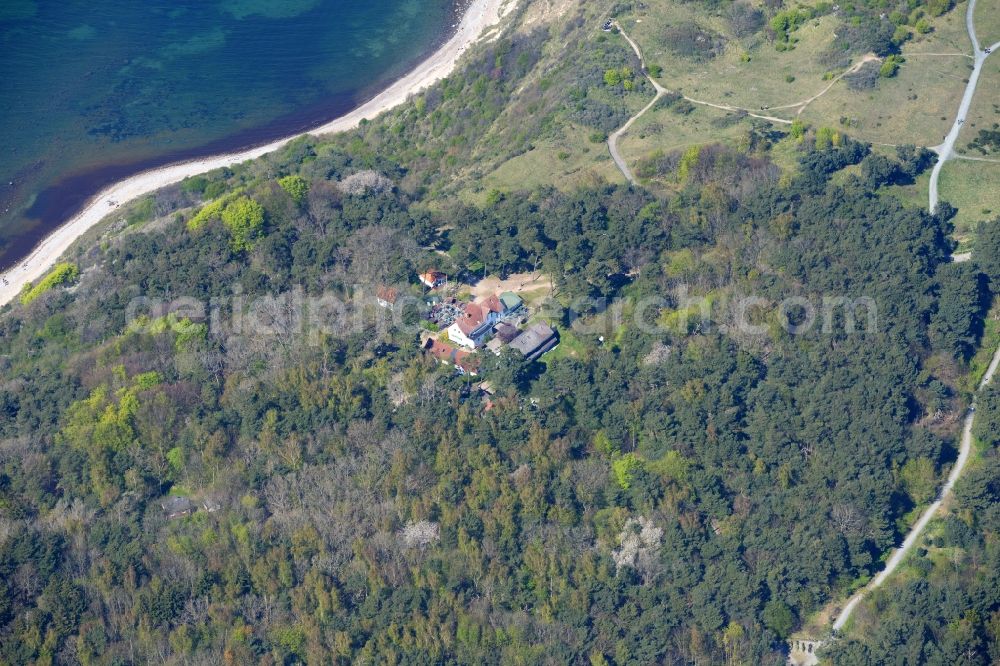 Insel Hiddensee from the bird's eye view: Building of the restaurant Zum Klausner on the island Hiddensee in the state Mecklenburg - Western Pomerania