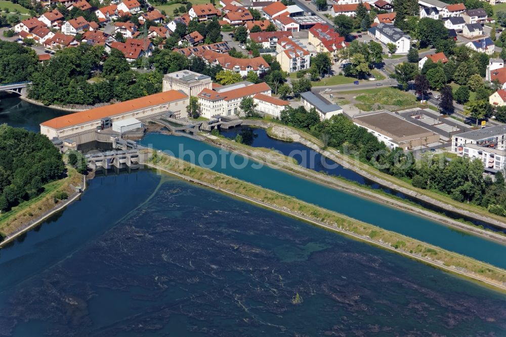 Finsing from above - Structure and dams of the waterworks and hydroelectric power plant Neufinsing in Finsing in the state Bavaria