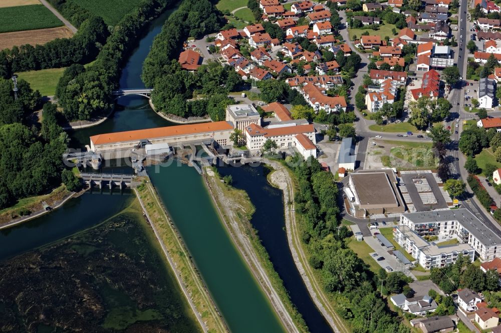 Aerial image Finsing - Structure and dams of the waterworks and hydroelectric power plant Neufinsing in Finsing in the state Bavaria