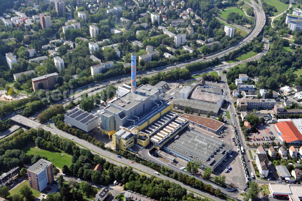 Aerial image Frankfurt am Main - Müllheizkraftwerk der FES Frankfurter Entsorgungs- und Service GmbH an der Heddernheimer Landstraße 157 in Frankfurt am Main in Hessen. Waste incineration plant in Frankfurt on the Main in Hesse.