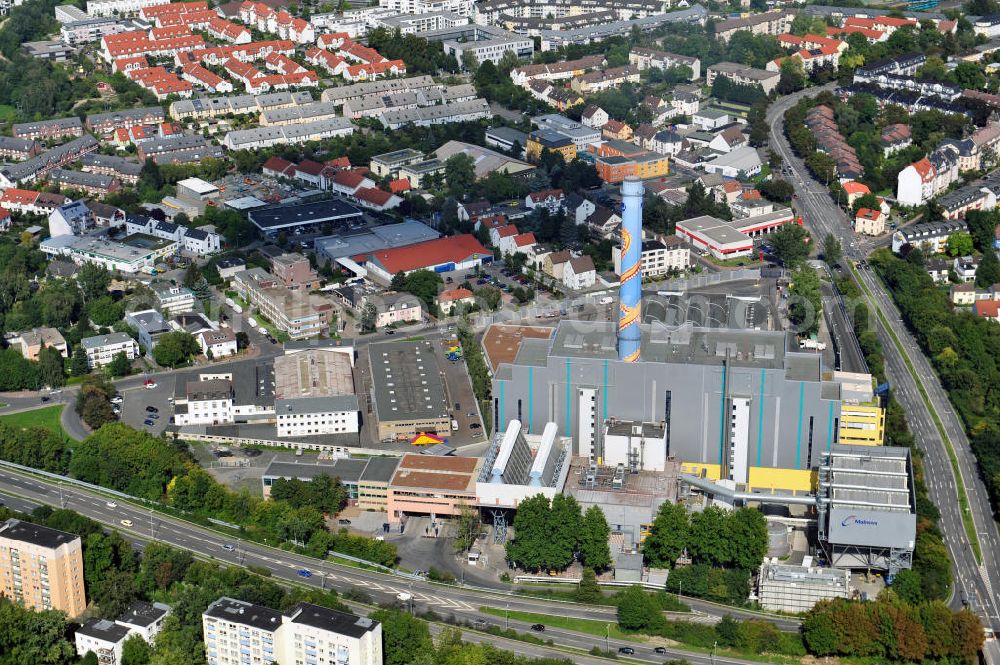 Frankfurt am Main from the bird's eye view: Müllheizkraftwerk der FES Frankfurter Entsorgungs- und Service GmbH an der Heddernheimer Landstraße 157 in Frankfurt am Main in Hessen. Waste incineration plant in Frankfurt on the Main in Hesse.