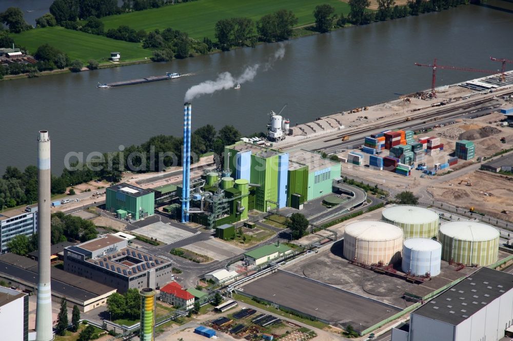 Mainz from above - View the energy from waste plant at the old Avenue on the banks of the Rhine in Mainz in Rhineland-Palatinate