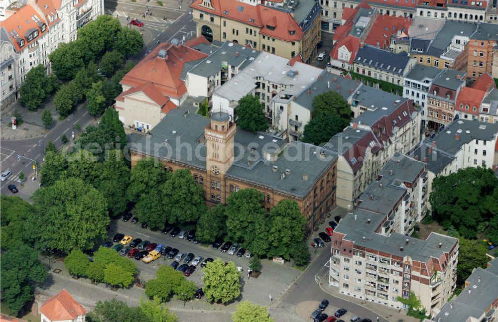 Halle / Saale from above - Blick auf das Gelände des MLU Institut für Physik am Friedemann-Bach-Platz in Halle. The Institute of Physics in Halle.