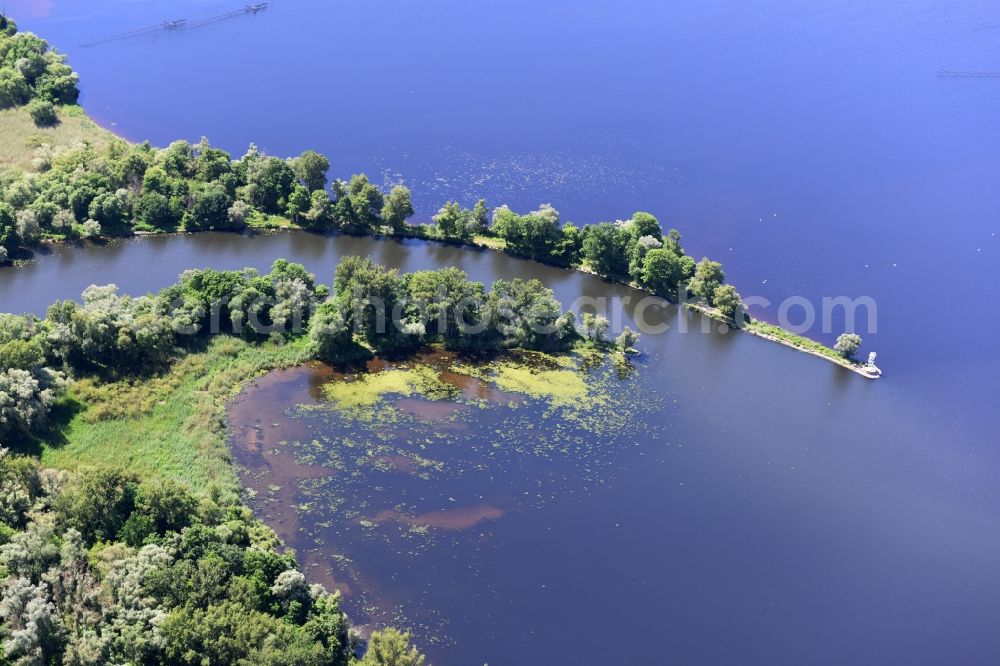 Brandenburg an der Havel from above - Lake Breitlingsee and the mouth of the river Brandenburger Niederhavel in the South of Brandenburg an der Havel in the state of Brandenburg