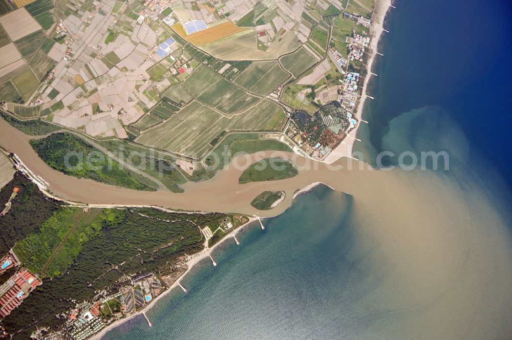 Porto Fossone from above - View of the water mouth of the river Adige at Porto Fossone in the province Rovigo in Italy