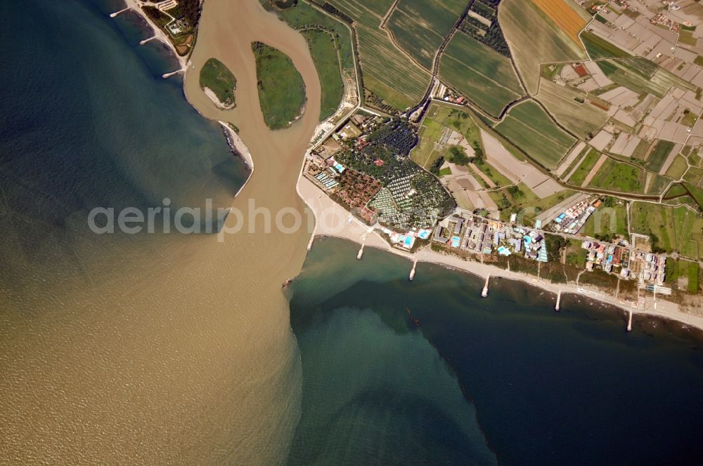 Aerial image Porto Fossone - View of the water mouth of the river Adige at Porto Fossone in the province Rovigo in Italy