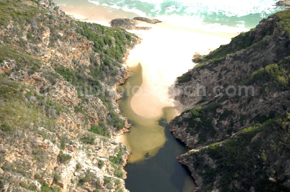 Aerial image GOUKAMMA - Mouth of the Goukamma River in South Africa. The river flows through the Goukamma Nature Reserve in the district of Western Cape