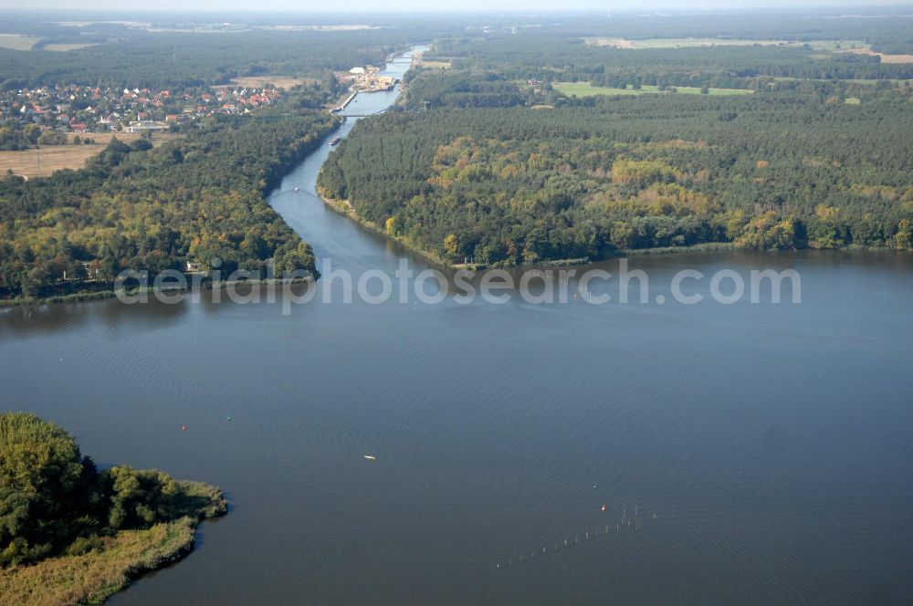 Aerial image Brandenburg OT Kirchmöser - Blick auf den Wendsee bei Kirchmöser mit der Mündung der Havel, welche durch den See hindurchfließt, in den Elbe-Havel-Kanal.