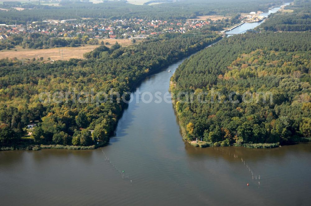 Brandenburg OT Kirchmöser from above - Blick auf den Wendsee bei Kirchmöser mit der Mündung der Havel, welche durch den See hindurchfließt, in den Elbe-Havel-Kanal.