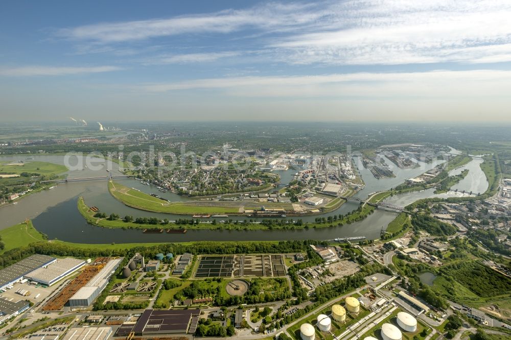 Duisburg from above - Mouth of the Ruhr and Rhine, with industrial plants in the Kasslerfeld and the Mercator Island of previous forwarding Island Duisburg North Rhine-Westphalia