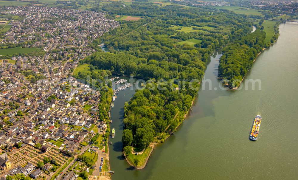 Aerial photograph Niederkassel - Mouth of the Sieg into the Rhine at low water in Niederkassel in the state North Rhine-Westphalia, Germany