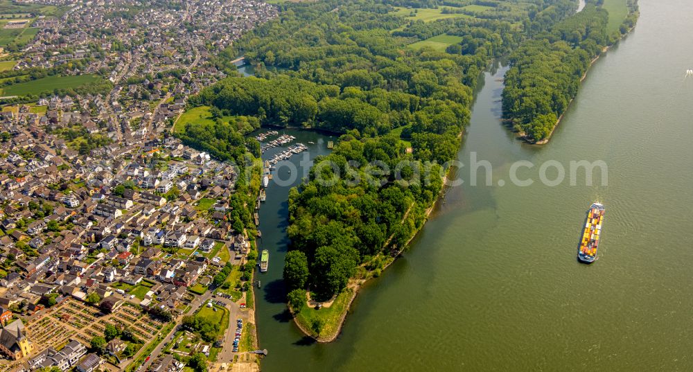 Niederkassel from above - Mouth of the Sieg into the Rhine at low water in Niederkassel in the state North Rhine-Westphalia, Germany