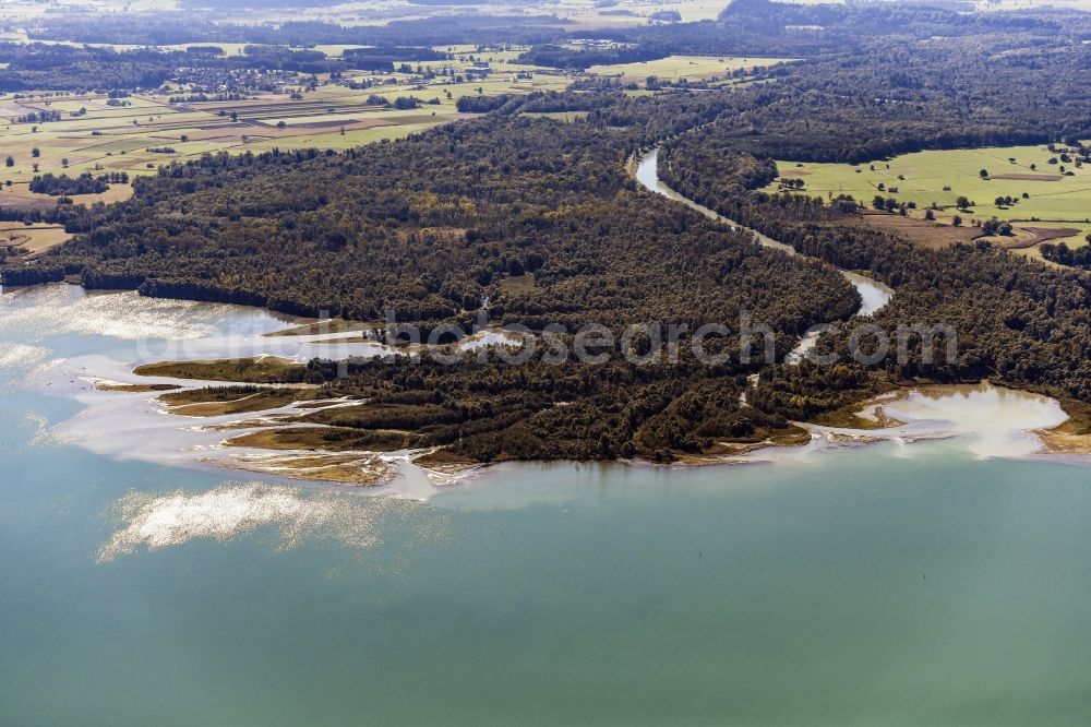 Aerial image Chiemsee - Estuary of the Tiroler Ache in Uebersee in Bavaria. It rises at the Thurn Pass and flows into the Chiemseeat Grabenstaett