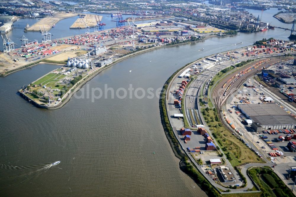 Hamburg from the bird's eye view: Koehlbrand mouth of river in the port of Hamburg-Mitte. A project of the Hamburg Port Authority HPA