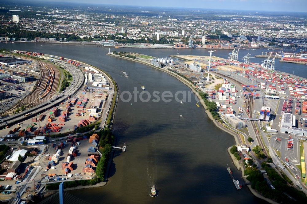 Hamburg from the bird's eye view: Koehlbrand mouth of river in the port of Hamburg-Mitte. A project of the Hamburg Port Authority HPA