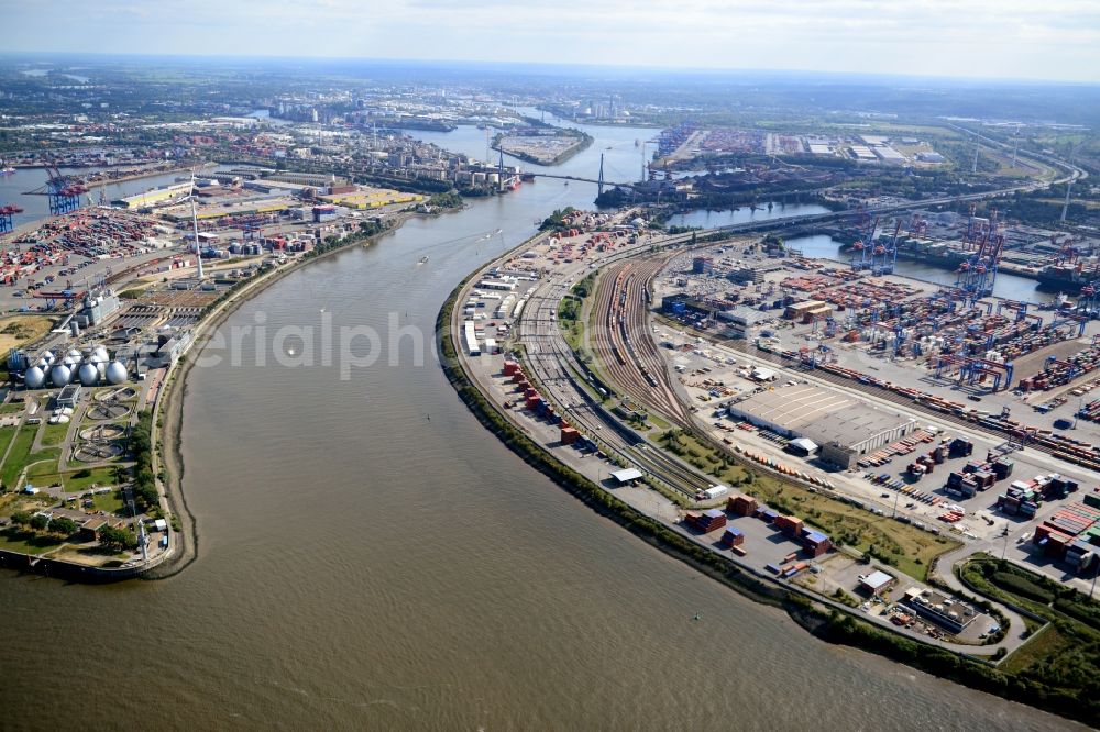 Aerial image Hamburg - Koehlbrand mouth of river in the port of Hamburg-Mitte. A project of the Hamburg Port Authority HPA