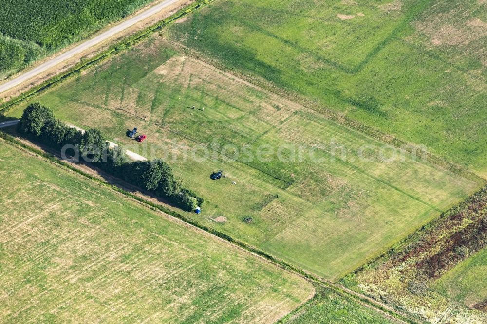 Drage from the bird's eye view: Runway with tarmac terrain of airfield in Drage in the state Lower Saxony, Germany