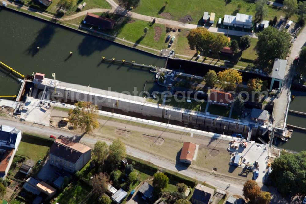 Aerial image Wernsdorf - Blick auf die modernisierte Wernsdorfer Schleuse. Die Schleuse ist eine von 4 Schleusen des Oder-Spree-Kanals. Bauherr: Wasser- und Schifffahrtsamt Berlin, Mehringdamm 129, 10965 Berlin, Tel. 030 / 69532 - 0, Fax: 030 / 69532 - 201, e-mail-Adresse: poststelle@wsa-b.wsv.de, Achim Walder-Adresse: