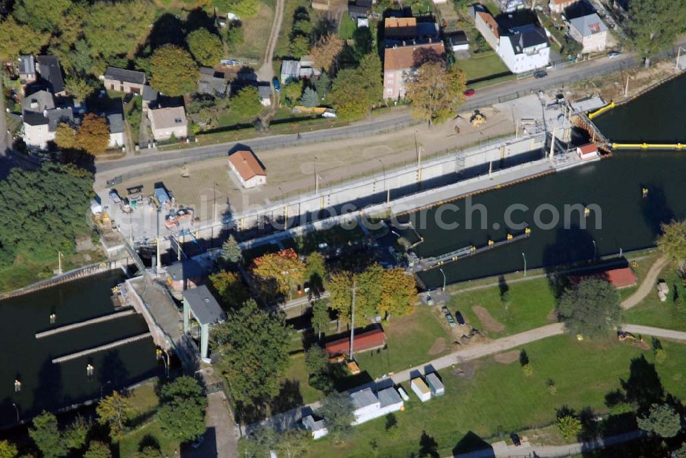 Aerial image Wernsdorf - Blick auf die modernisierte Wernsdorfer Schleuse. Die Schleuse ist eine von 4 Schleusen des Oder-Spree-Kanals. Bauherr: Wasser- und Schifffahrtsamt Berlin, Mehringdamm 129, 10965 Berlin, Tel. 030 / 69532 - 0, Fax: 030 / 69532 - 201, e-mail-Adresse: poststelle@wsa-b.wsv.de, Achim Walder-Adresse: