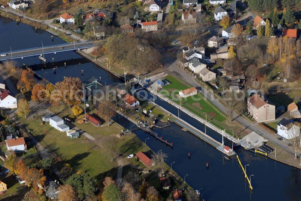 Aerial photograph Wernsdorf - Blick auf die modernisierte Wernsdorfer Schleuse. Die Schleuse ist eine von 4 Schleusen des Oder-Spree-Kanals. Bauherr: Wasser- und Schifffahrtsamt Berlin, Mehringdamm 129, 10965 Berlin, Tel. 030 / 69532 - 0, Fax: 030 / 69532 - 201, e-mail-Adresse: poststelle@wsa-b.wsv.de,