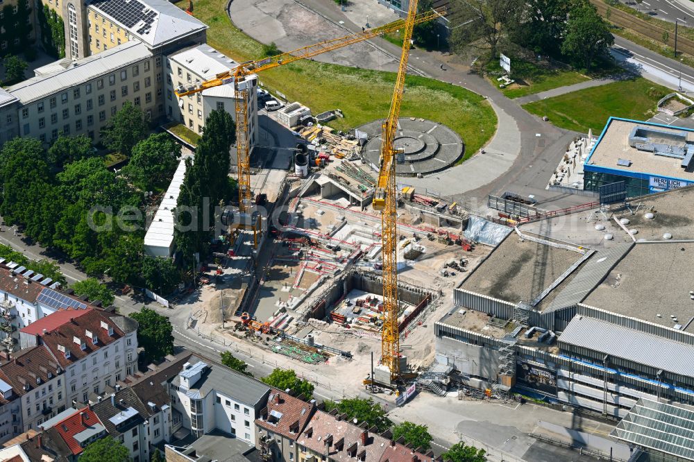 Karlsruhe from above - Renovation and conversion construction site of the building of the concert hall and theater playhouse Badisches Staatstheater on Baumeisterstrasse - Kriegstrasse in Karlsruhe in the state Baden-Wurttemberg, Germany