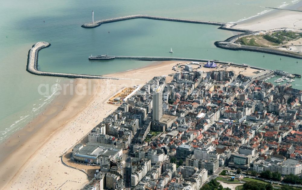 Aerial photograph Ostende - The mole port entrance of the harbour of Ostend in the suburb Stene in West Flan ders in Belgium. The harbour is located at the coast of the North Sea