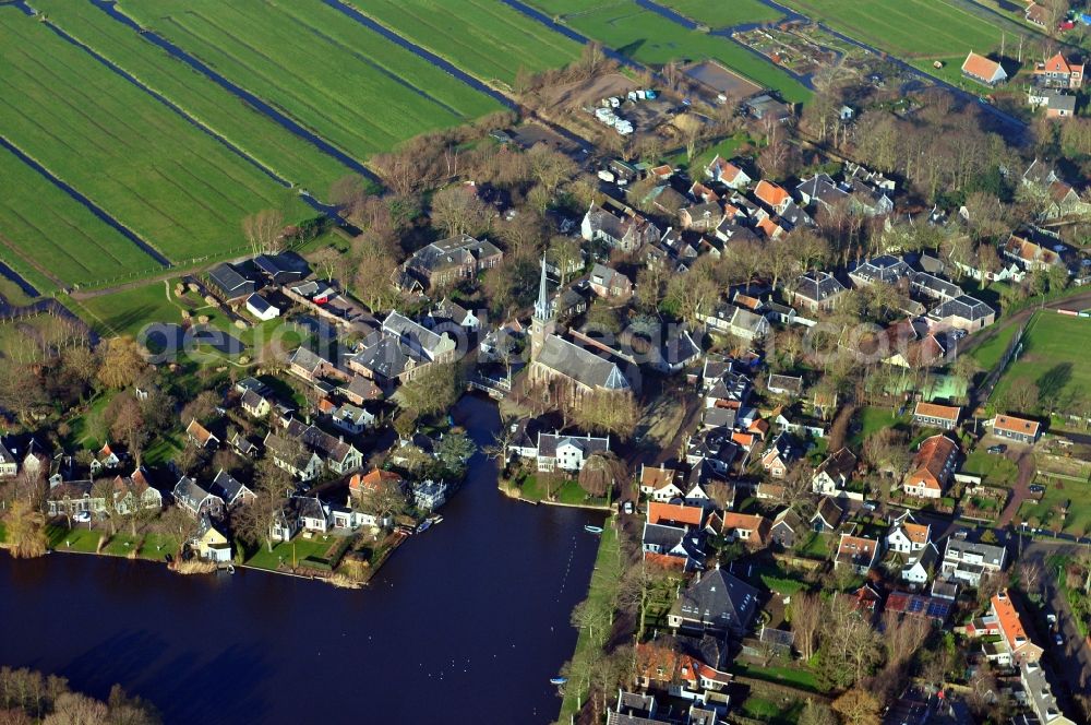 Aerial image Monnickendam - Partial view of the city Monnickendam in the province North Holland in the Netherlands. Monnickendam is part of the Dutch municipality of Waterland, and lies in the vicinity of Amsterdam