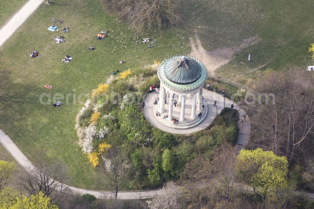 Aerial image München - Monopteros in the park grounds of the English Garden in Munich in Bavaria