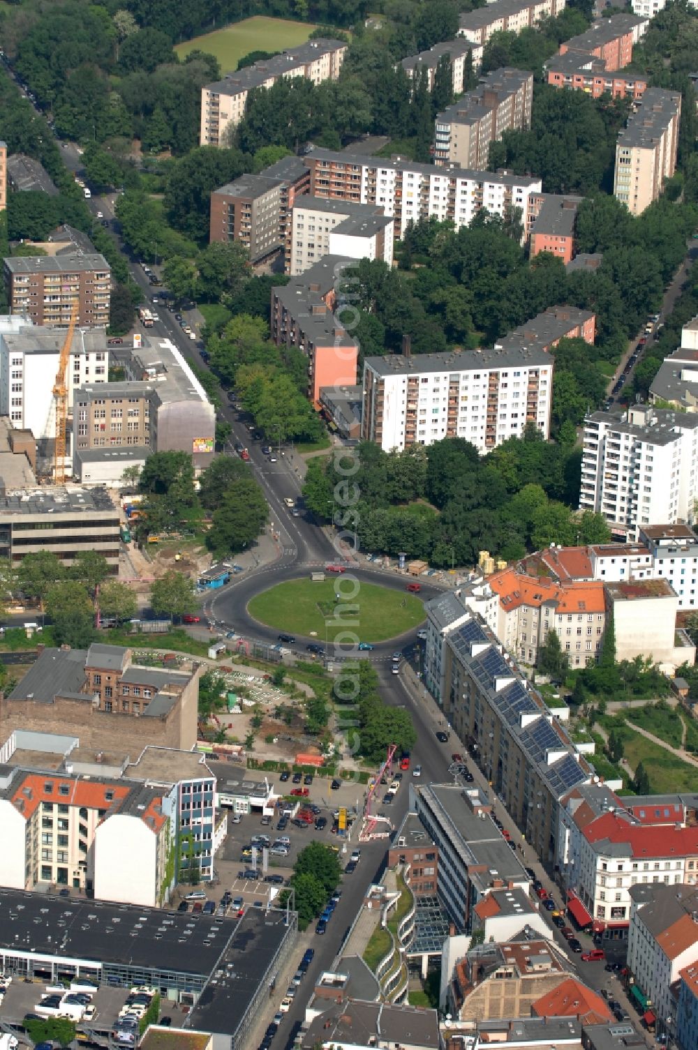 Berlin from above - Roundabout on Moritzplatz and street Oranienstrasse in Berlin Kreuzberg