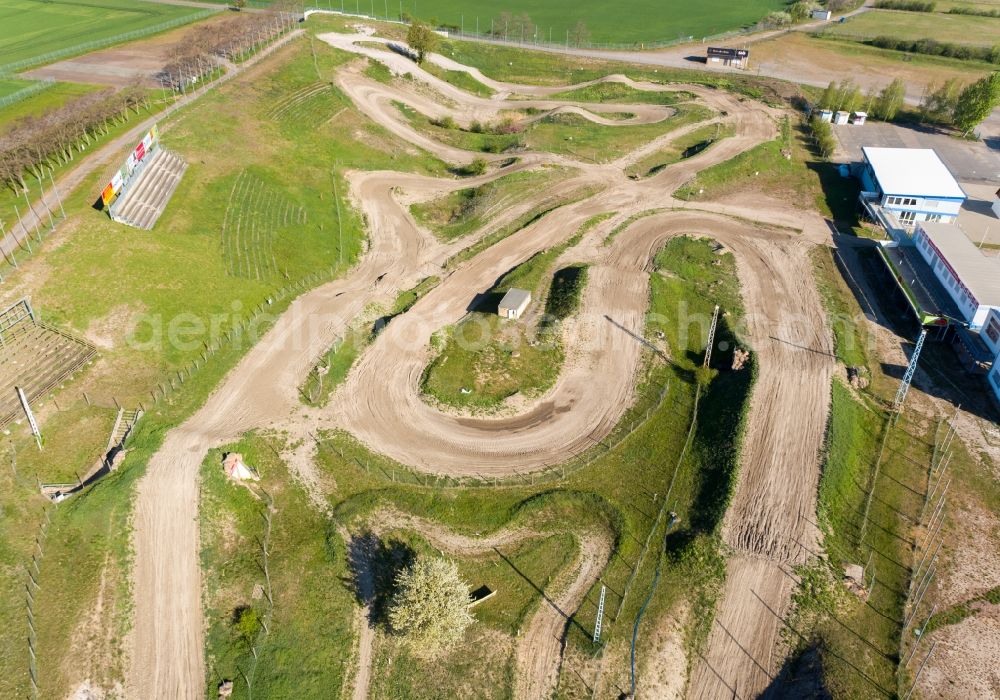 Teutschenthal from above - Motocross race track in Kessel in Teutschenthal in the state Saxony-Anhalt, Germany