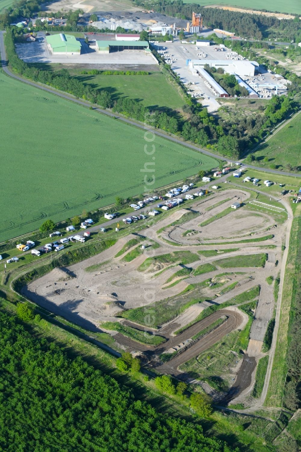 Aerial image Luckau - Racetrack racecourse - Motocross Strecke Luckau/Alteno MSC Luckau in Luckau in the state Brandenburg, Germany