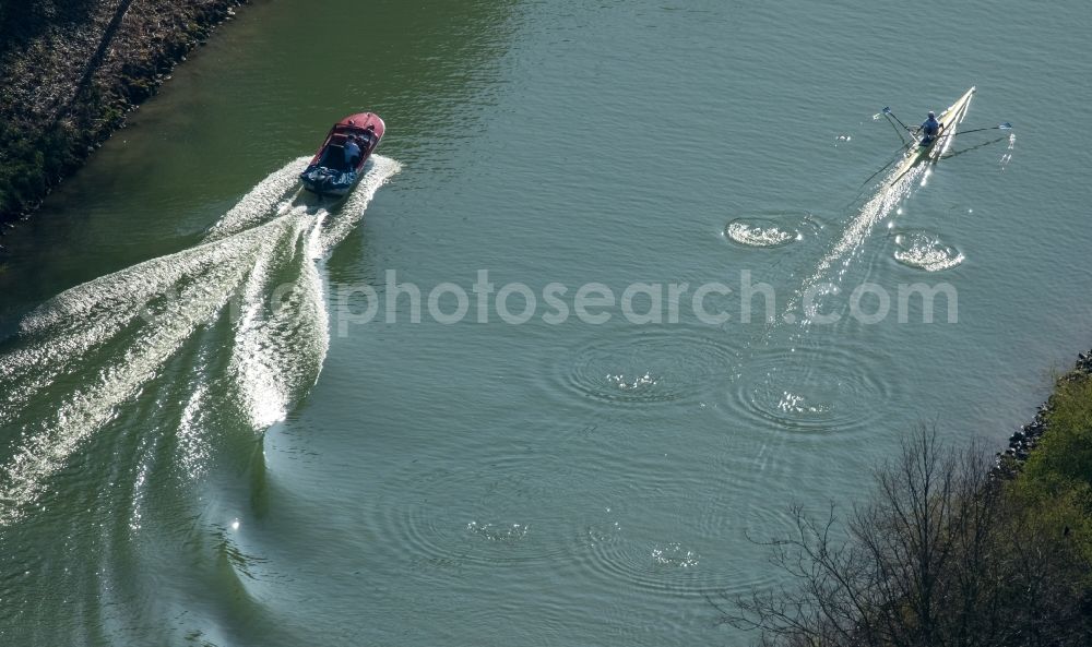 Aerial image Hamm - Motor boat and skiff on Datteln-Hamm- Canal in Hamm in the state of North Rhine-Westphalia