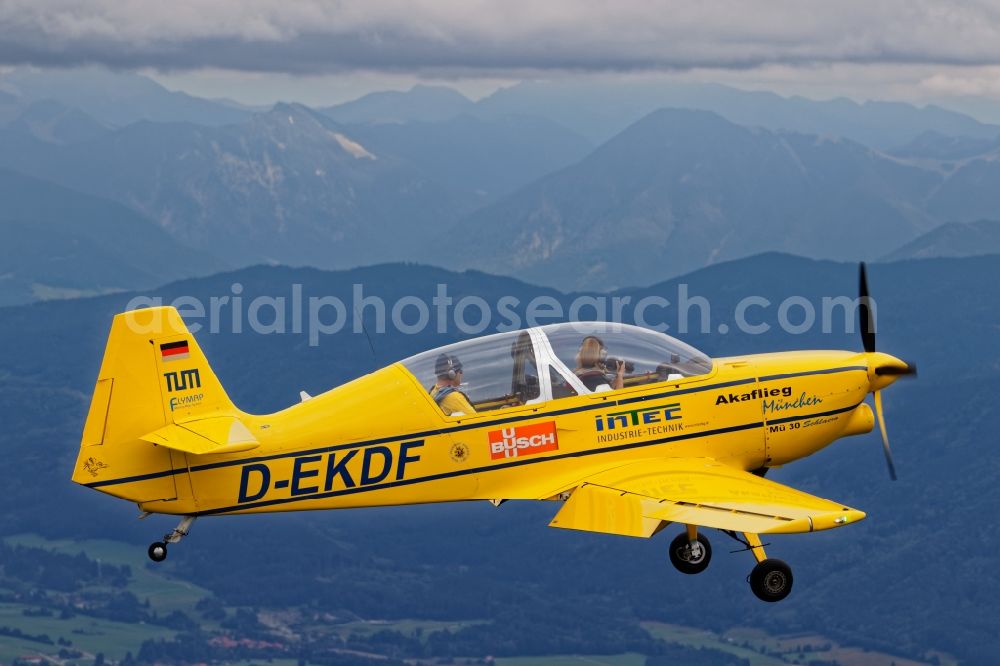 Aerial photograph Geretsried - Aircraft Mue 30 Schlacro in flight over the airspace in Eurasburg in the state Bavaria, Germany