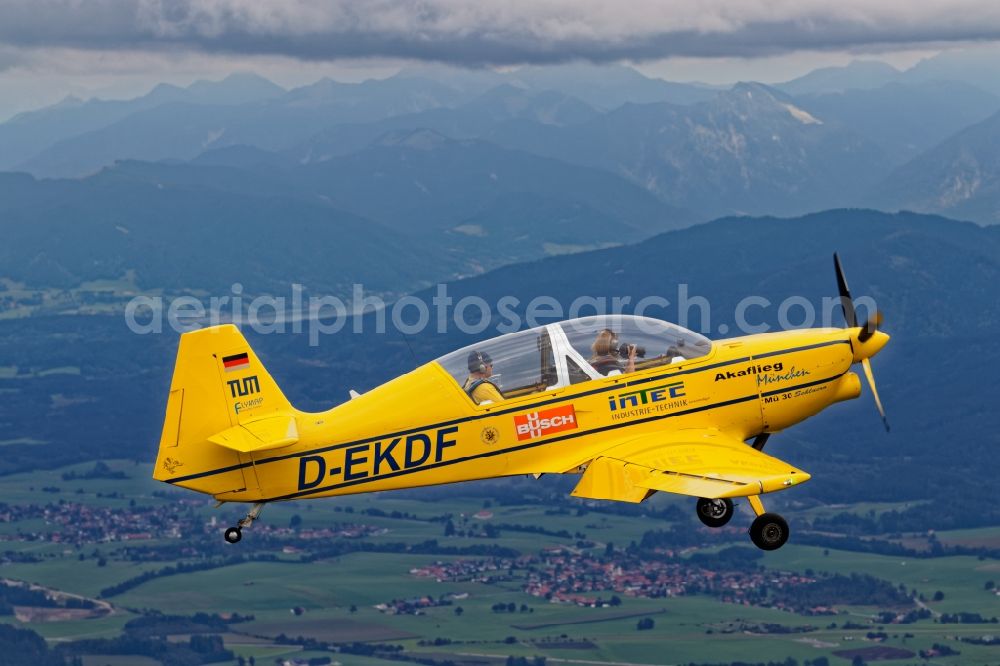 Geretsried from above - Aircraft Mue 30 Schlacro in flight over the airspace in Eurasburg in the state Bavaria, Germany