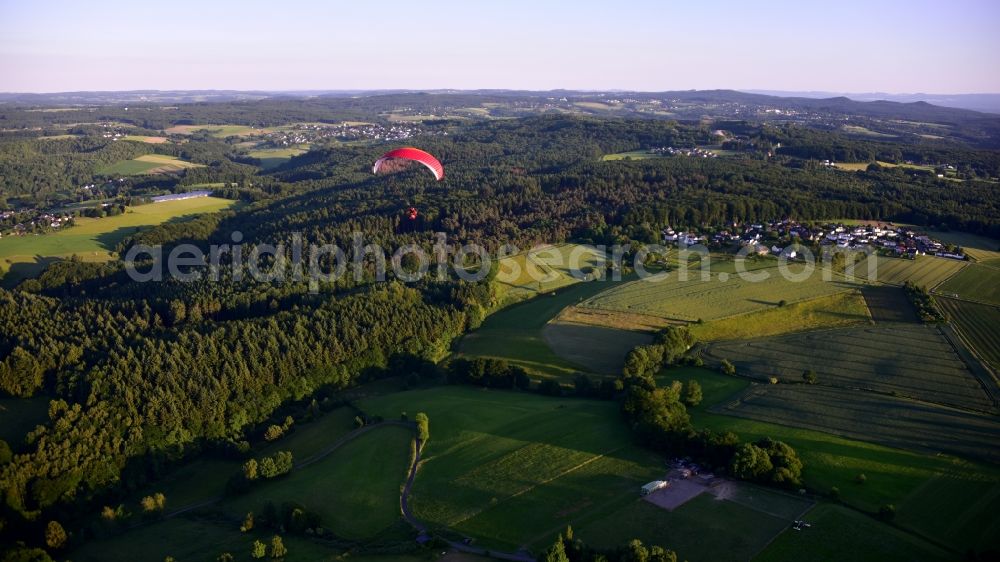 Aerial image Königswinter - Motorized paraglider in flight over the airspace in Koenigswinter in the state North Rhine-Westphalia, Germany