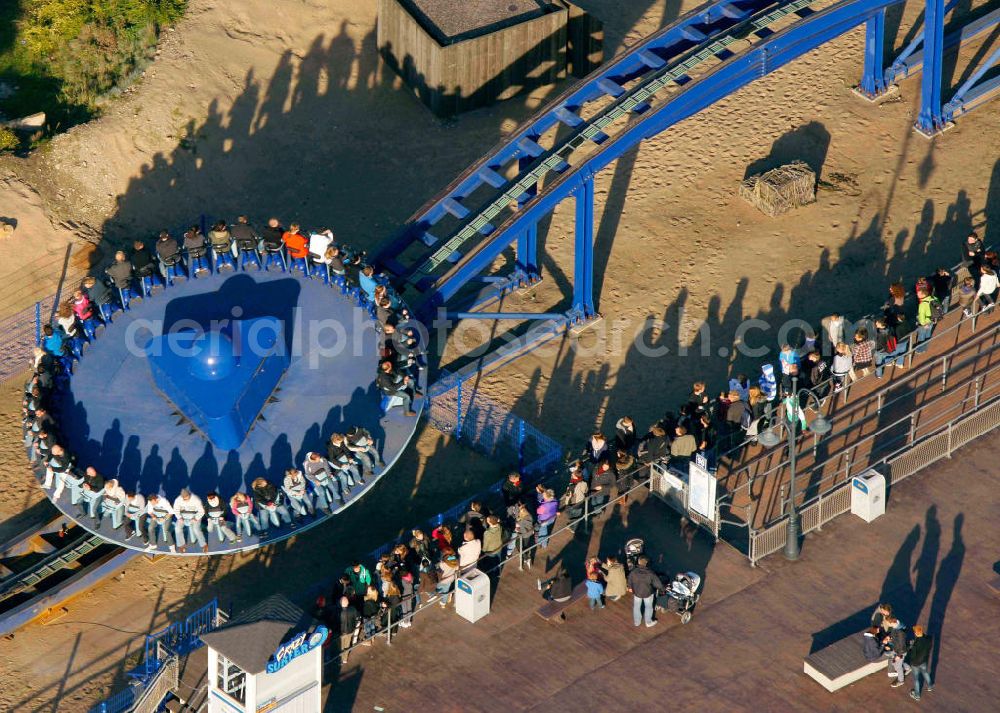 Bottrop - Kirchhellen from the bird's eye view: Blick auf das Gelände des Movie Park in Kirchhellen, einem der größten Freizeitparks Deutschlands. View of the ground of the Movie Park Germany, one of the biggest funparks in Germany.