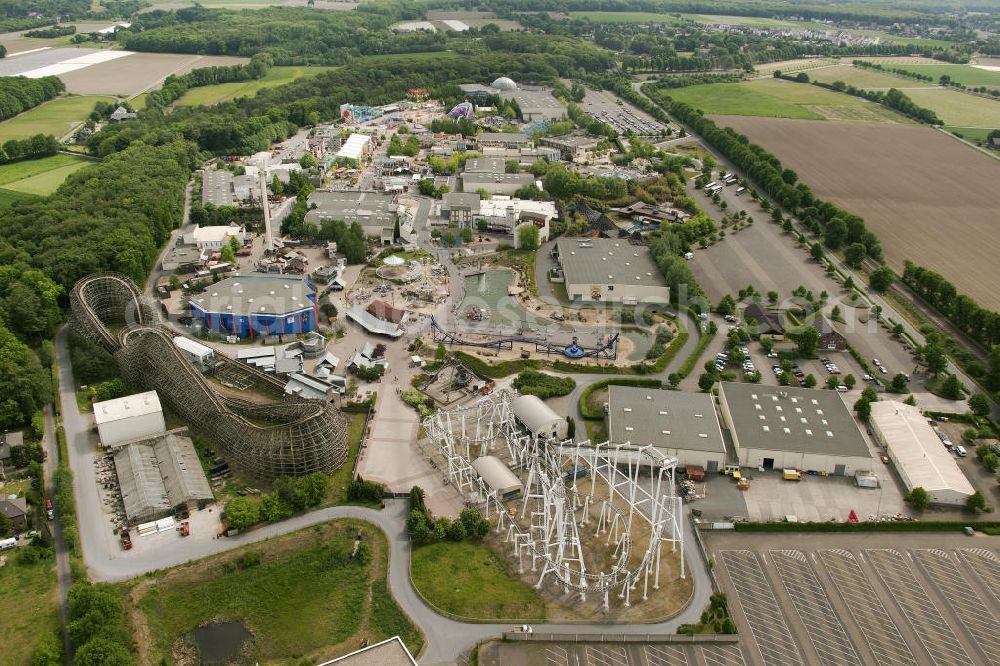 Aerial image Bottrop - Kirchhellen - Look at the Movie Park Germany in ein Bottrop-Kirchellen. The theme park focuses on films