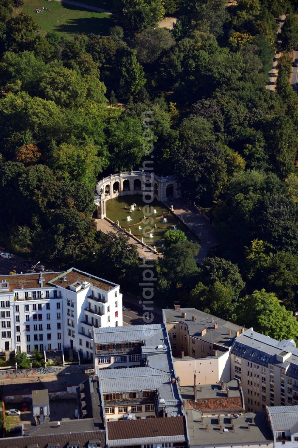 Berlin OT Friedrichshain from above - View of the Maerchenbrunnen in the Volkspark Friedrichshain in Berlin