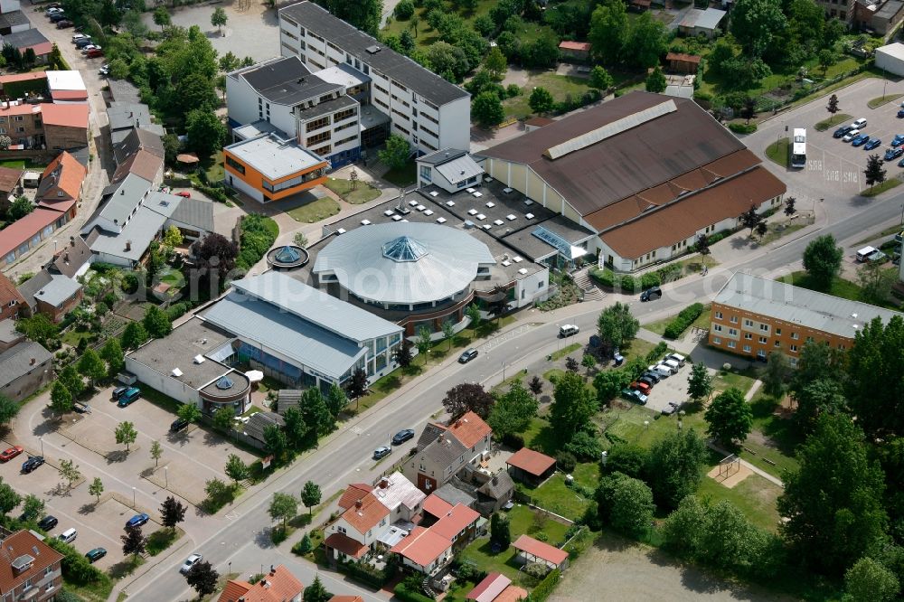 Röbel/Müritz from the bird's eye view: View of the wellness centre MueritzTherme in Roebel / Mueritz in the state Mecklenburg-West Pomerania