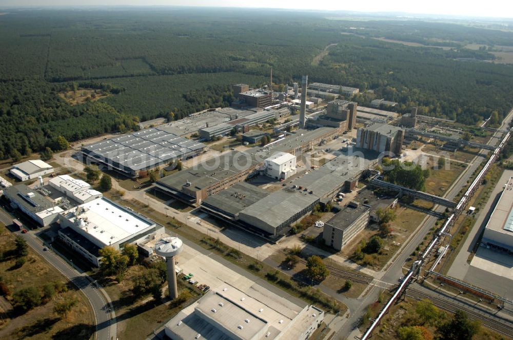 Aerial photograph Premnitz - Blick auf das Fabrikgelände der Märkischen Faser GmbH . Die Fabrik ist Teil des Industriepark Premnitz. Kontakt: Märkische Faser GmbH, Grisutenstrasse, 14727 Premnitz, Tel. +49(0)3386 243-155, Fax +49(0)3386 243-602, marketing@maerkische-faser.com