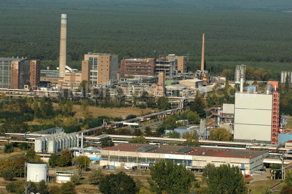 Aerial image Premnitz - Blick auf das Fabrikgelände der Märkischen Faser GmbH . Die Fabrik ist Teil des Industriepark Premnitz. Kontakt: Märkische Faser GmbH, Grisutenstrasse, 14727 Premnitz, Tel. +49(0)3386 243-155, Fax +49(0)3386 243-602, marketing@maerkische-faser.com