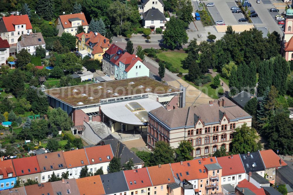 Aerial photograph Dessau- Roßlau - The sport hall resp. multifunctional hall Elbe-Rossel-Halle at the street Moerickestrasse in Dessau-Rosslau in Saxony-Anhalt