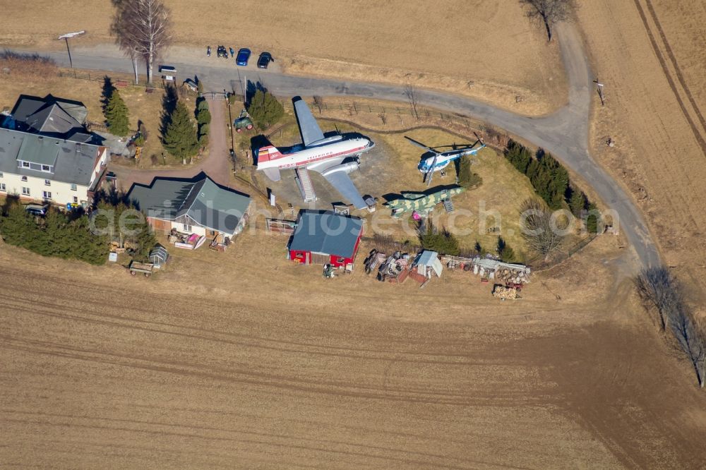 Neuhausen/Erzgebirge from the bird's eye view: Museum building ensemble Flugzeugmuseum Caemmerswalde in Neuhausen/Erzgebirge in the state Saxony, Germany