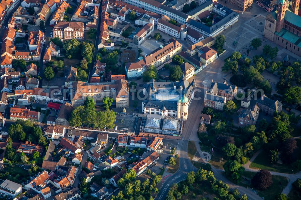 Speyer from above - Museum building ensemble Historisches Museum of Pfalz on place Domplatz in Speyer in the state Rhineland-Palatinate, Germany