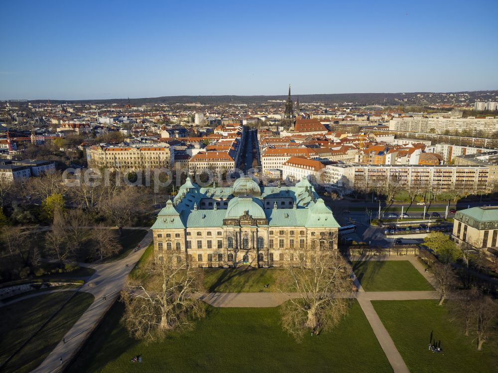 Dresden from the bird's eye view: Museum building ensemble Japanisches Palais on place Palaisplatz in the district Innere Neustadt in Dresden in the state Saxony, Germany