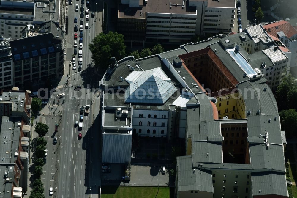 Berlin from above - Listed Museum of Communication at Leipziger Strasse in Berlin-Mitte is one of the sites of Museum Foundation for Posts and Telecommunications. Established as Reichspostmuseum, one of the first museums for history of technology, by Postmaster General of German Reich Heinrich von Stephan in 1872, the building got badly damaged in World War II. The planned instauration as DDR Postmuseum was carried out just partially. Only after the fall of the Wall the house was restored and finally reopened as Museum of Communication in 2000