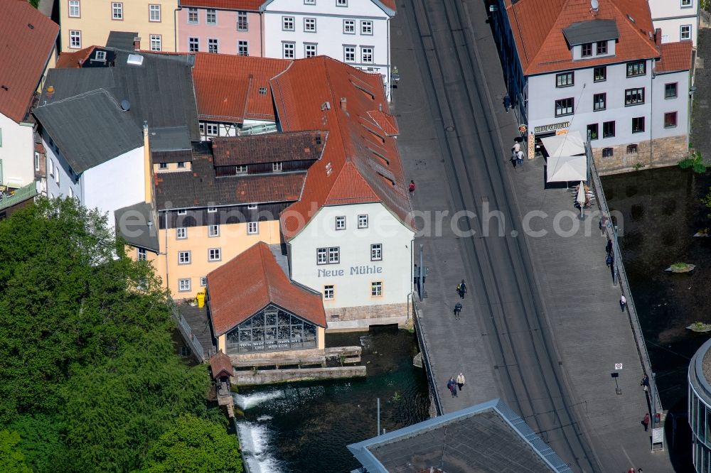 Aerial image Erfurt - Museum building ensemble Neue Muehle on the Schoessserbruecke in the district Altstadt in Erfurt in the state Thuringia, Germany