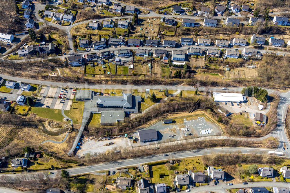 Aerial photograph Ramsbeck - Museum building ensemble Sauerlaender Besucherbergwerk Ramsbeck on the Glueck-Auf-Strasse in Ramsbeck at Sauerland in the state North Rhine-Westphalia, Germany