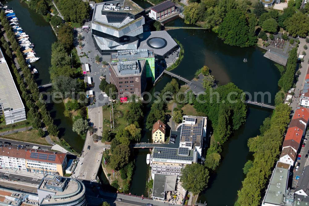 Aerial photograph Heilbronn - Museum and exhibition building ensemble and science center experimenta at Experimenta-Platz - Kranenstrasse in Heilbronn in the federal state of Baden-Wuerttemberg, Germany