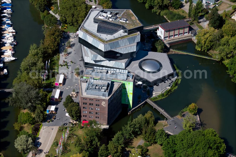 Heilbronn from above - Museum and exhibition building ensemble and science center experimenta at Experimenta-Platz - Kranenstrasse in Heilbronn in the federal state of Baden-Wuerttemberg, Germany